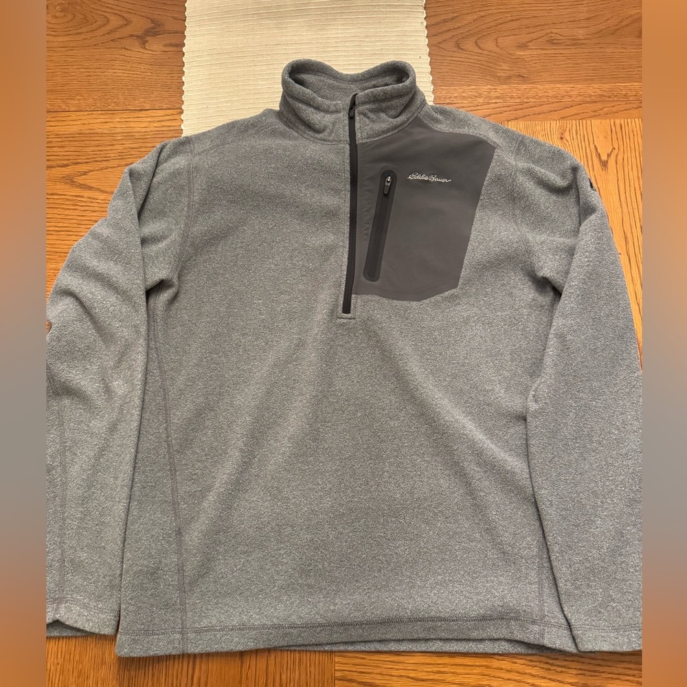 Eddie Bauer First Ascent Pullover Fleece 1/2 Zip Gray Pocket Outdoor Men's M